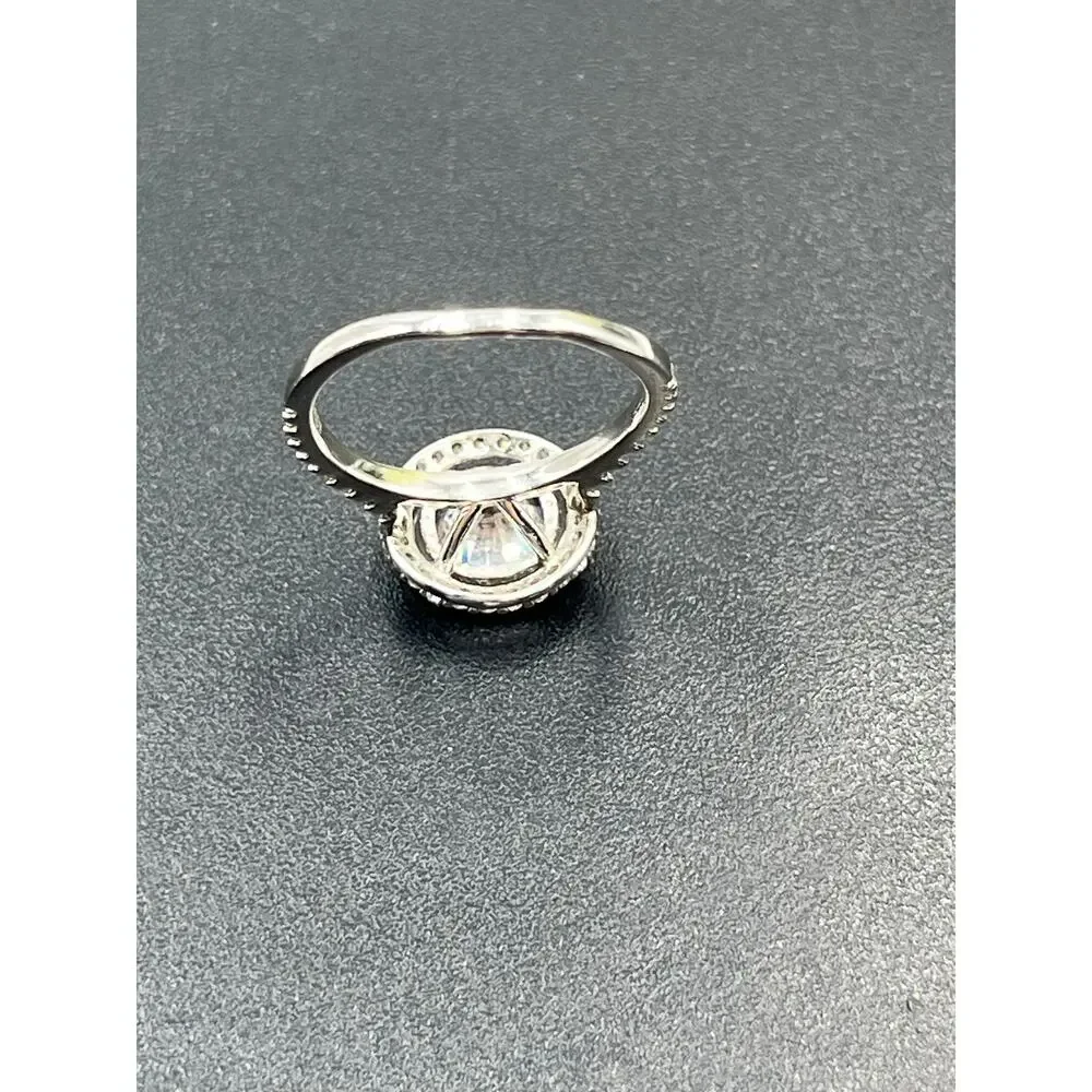 IBB 925‎ Silver Sparkling Cubic Zirconia Halo Solitaire Accent Ring Sz 7.5